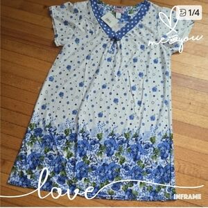 Nwt Women's Floral Blue Night Dress with Size 2x